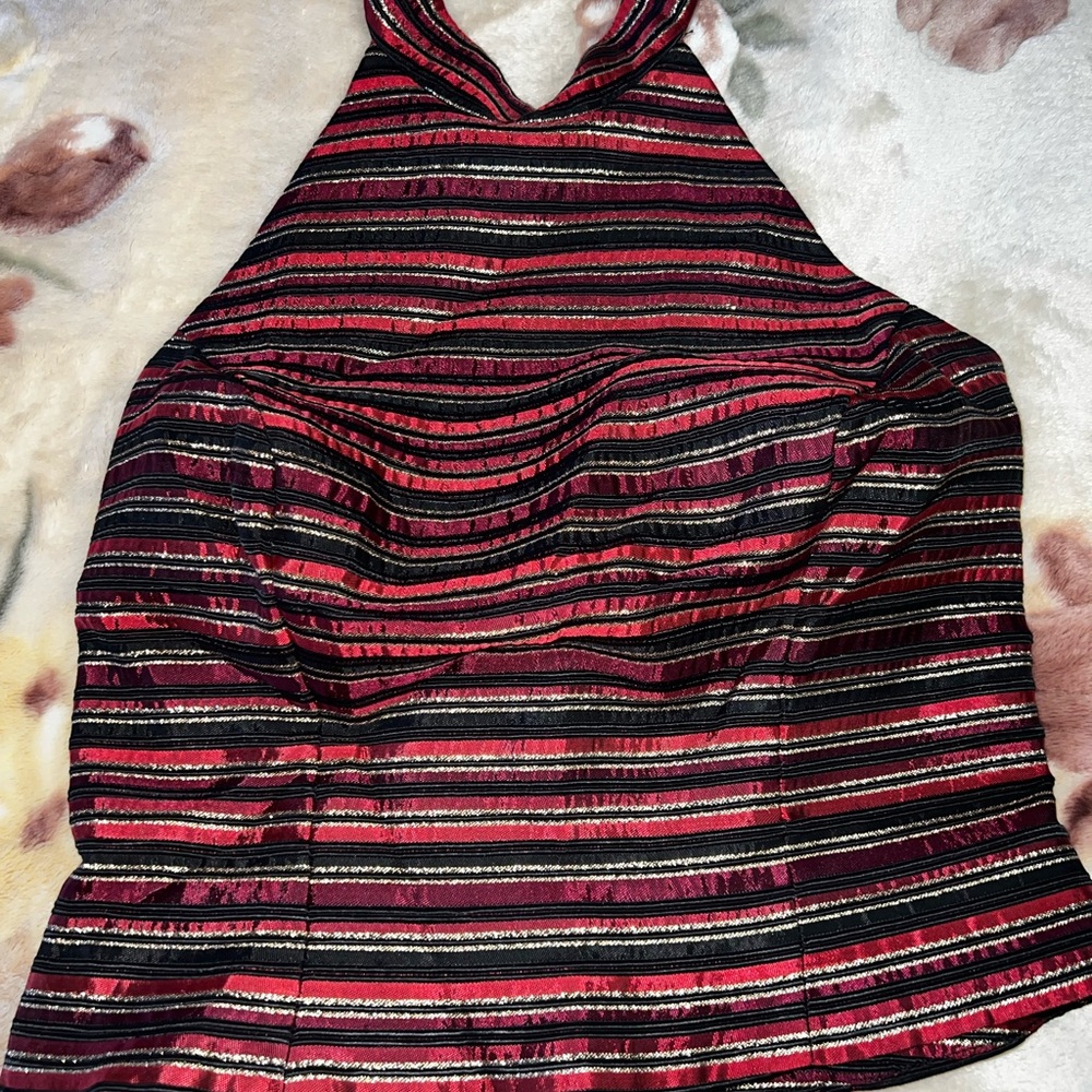 Cache Red and Black Striped Halter Top